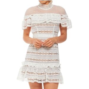 Self-Portrait White Yoke Frill Lace Mini Dress US 10 NWT Ruffled